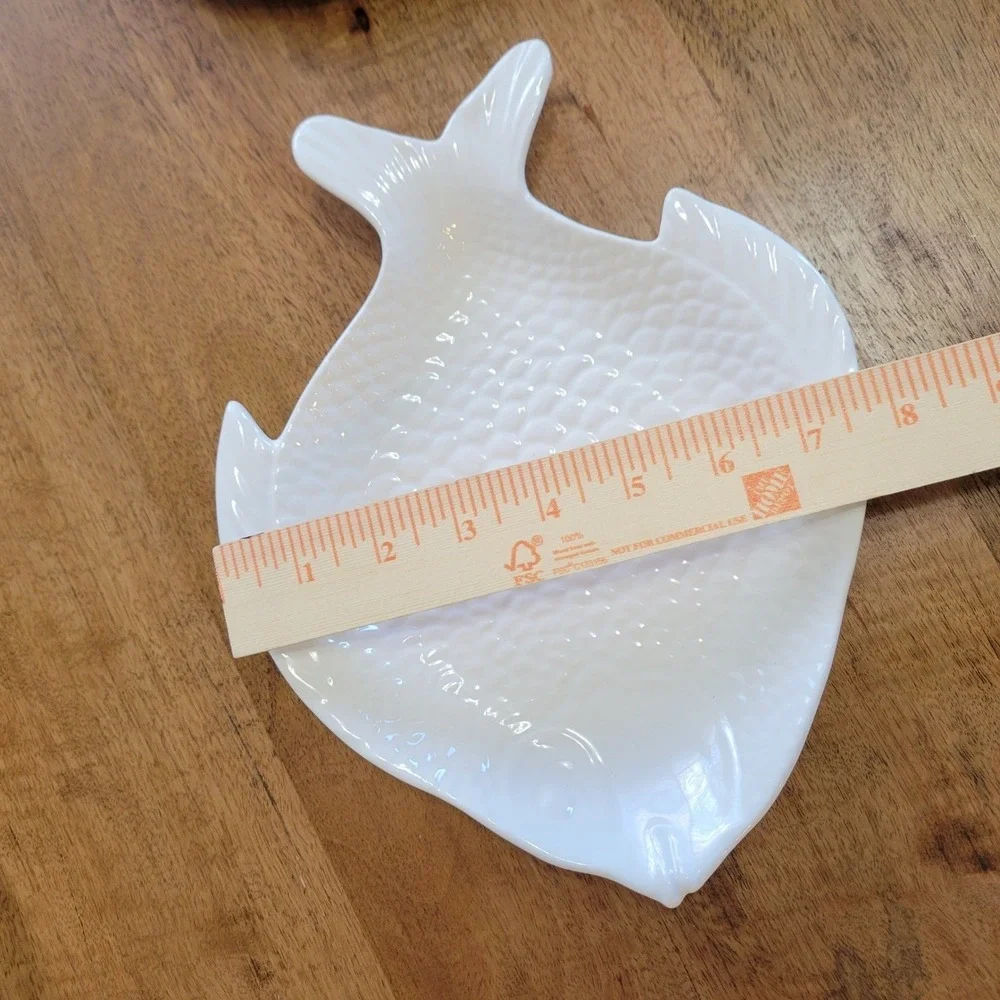 Set of 2 Pottery Barn Seashore Fish Plates  White Ceramic Textured